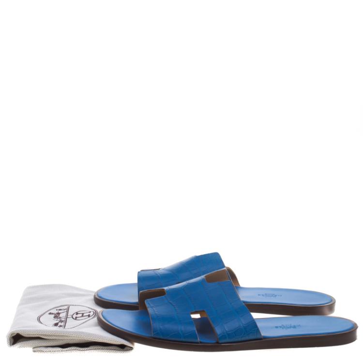 Pre Owned Hermes Cerulean Blue Alligator Izmir Sandals Size 44