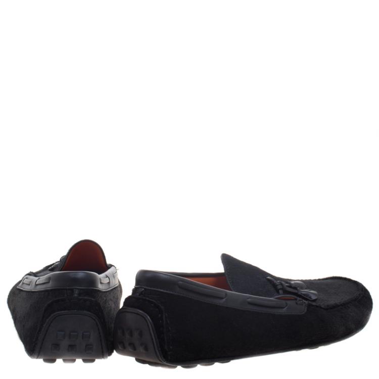 Pre Owned Hermes Black Calf Hair Leonard Moccasins Size 43