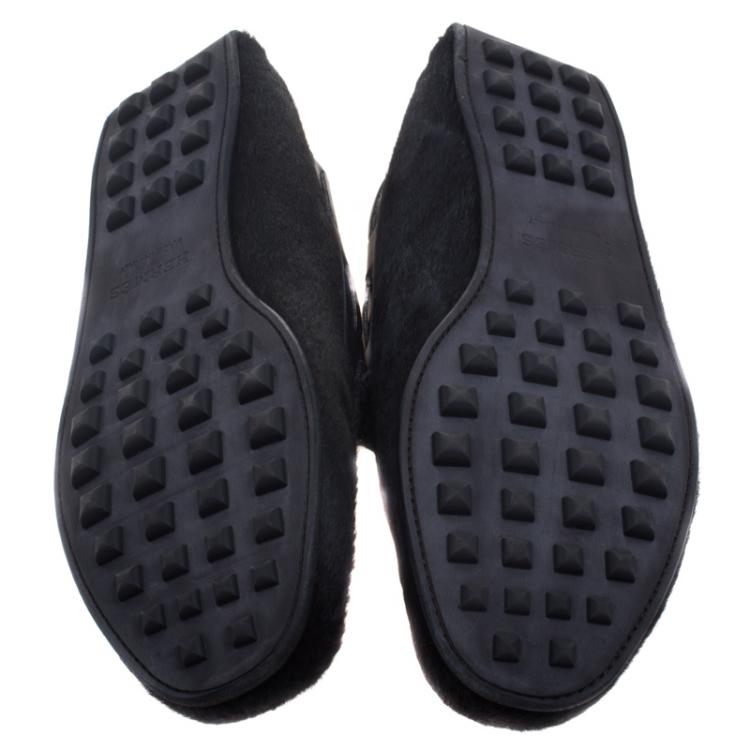 Pre Owned Hermes Black Calf Hair Leonard Moccasins Size 43