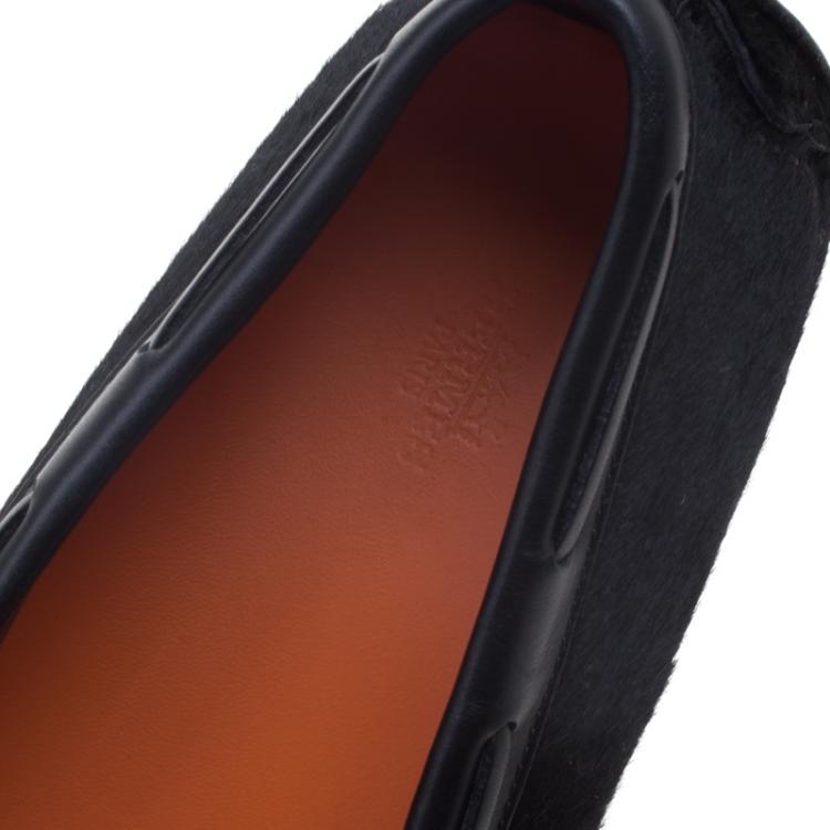 Pre Owned Hermes Black Calf Hair Leonard Moccasins Size 43