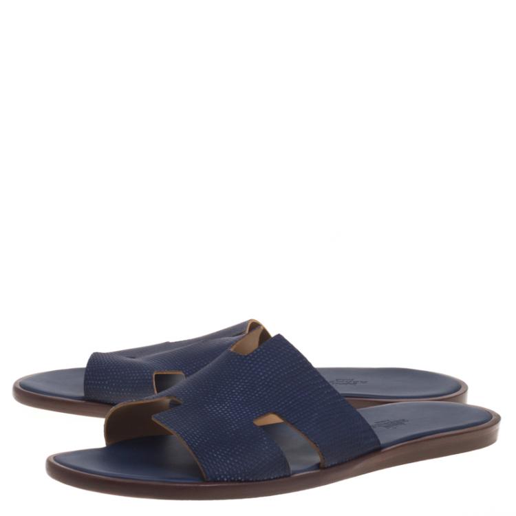 Pre Owned Hermes Dark Blue Lizard Izmir Sandals Size 44