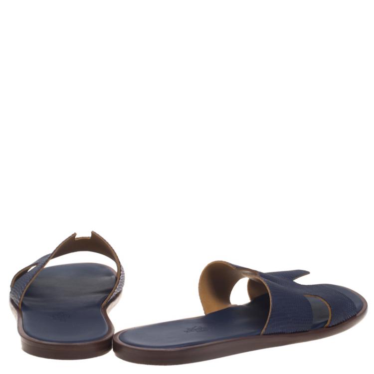 Pre Owned Hermes Dark Blue Lizard Izmir Sandals Size 44