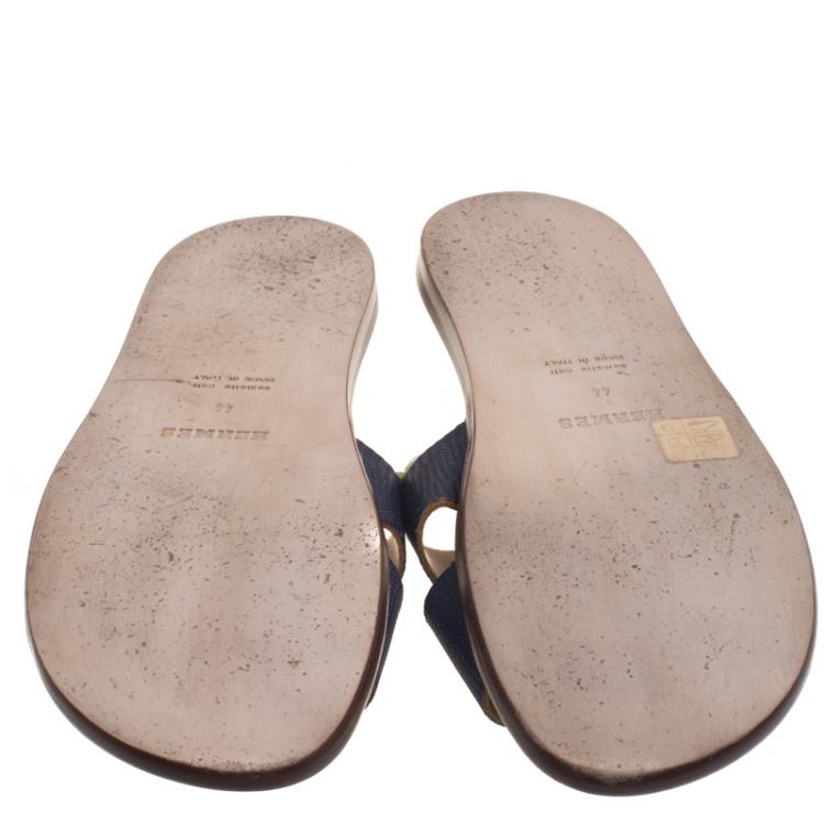Pre Owned Hermes Dark Blue Lizard Izmir Sandals Size 44