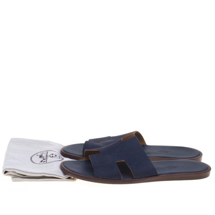 Pre Owned Hermes Dark Blue Lizard Izmir Sandals Size 44