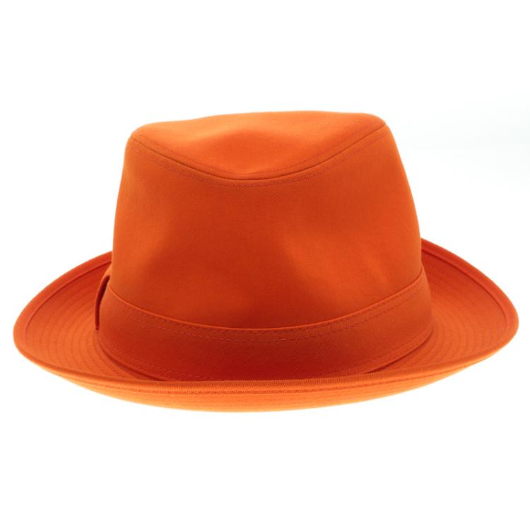 Pre Owned Hermes Orange Cotton H Embroidered Funky Fedora Hat ( Size 59 )