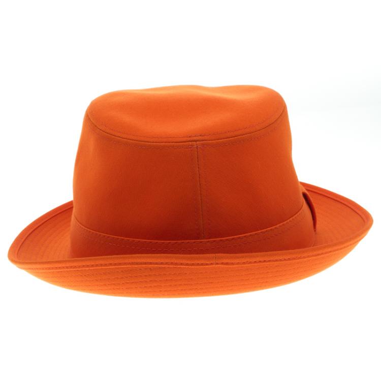 Pre Owned Hermes Orange Cotton H Embroidered Funky Fedora Hat ( Size 59 )