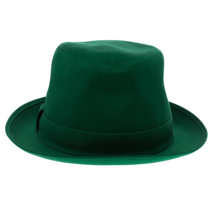 مملوكة مسبقًا Hermes Green Cotton H Embroidered Funky Fedora Hat Size 58
