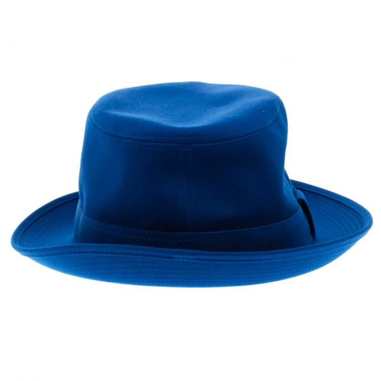 Pre Owned Hermes Blue Cotton H Embroidered Funky Fedora Hat ( Size 58 )