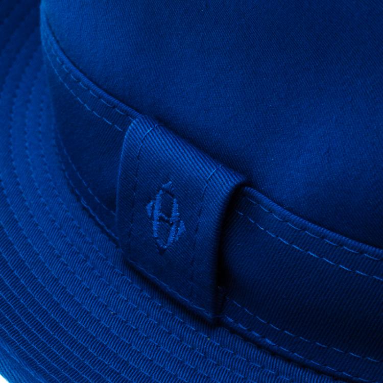 Pre Owned Hermes Blue Cotton H Embroidered Funky Fedora Hat ( Size 58 )