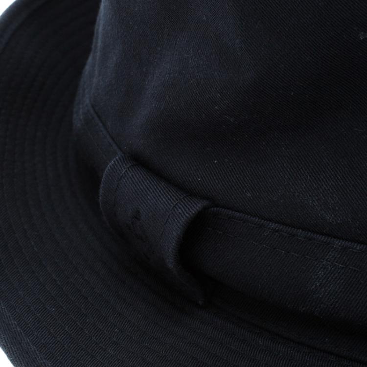 Pre Owned Hermes Navy Blue Cotton H Embroidered Funky Fedora Hat ( Size 58 )