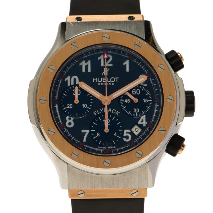 Pre Owned Hublot Black 18K Rose Gold and Stainless Steel Super B Flyback Men's Wristwatch 42MM