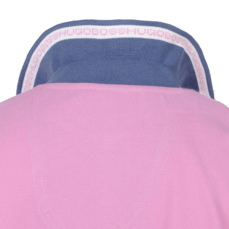Pre Owned Boss by Hugo Boss Pink Contrast Stripe Cotton Logo Polo Shirt M