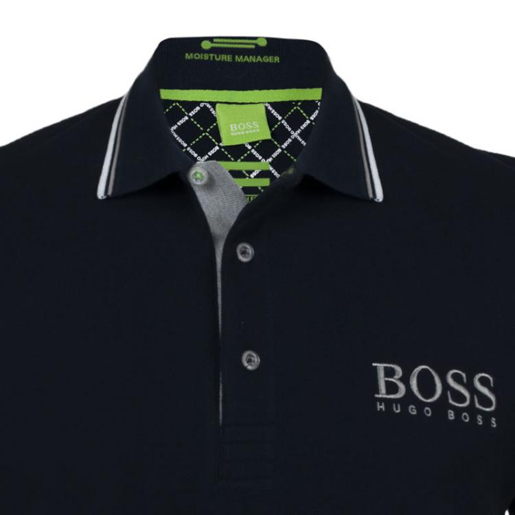 Pre Owned Boss by Hugo Boss Black Contrast Stripe Cotton Logo Polo Shirt S