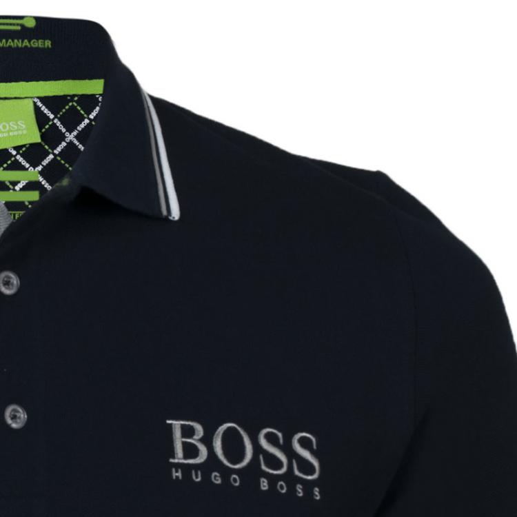 Pre Owned Boss by Hugo Boss Black Contrast Stripe Cotton Logo Polo Shirt M