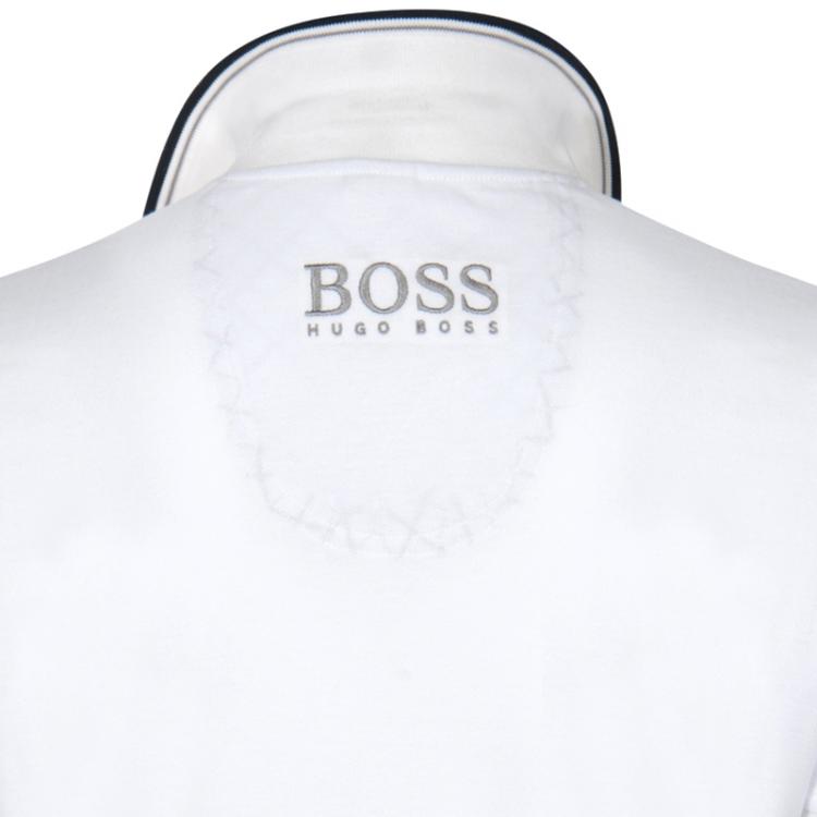 Pre Owned Boss by Hugo Boss White Contrast Stripe Cotton Logo Polo Shirt S