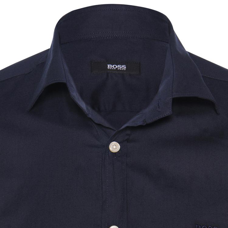 Pre Owned Boss by Hugo Boss Navy Blue Long Sleeve Shirt S
