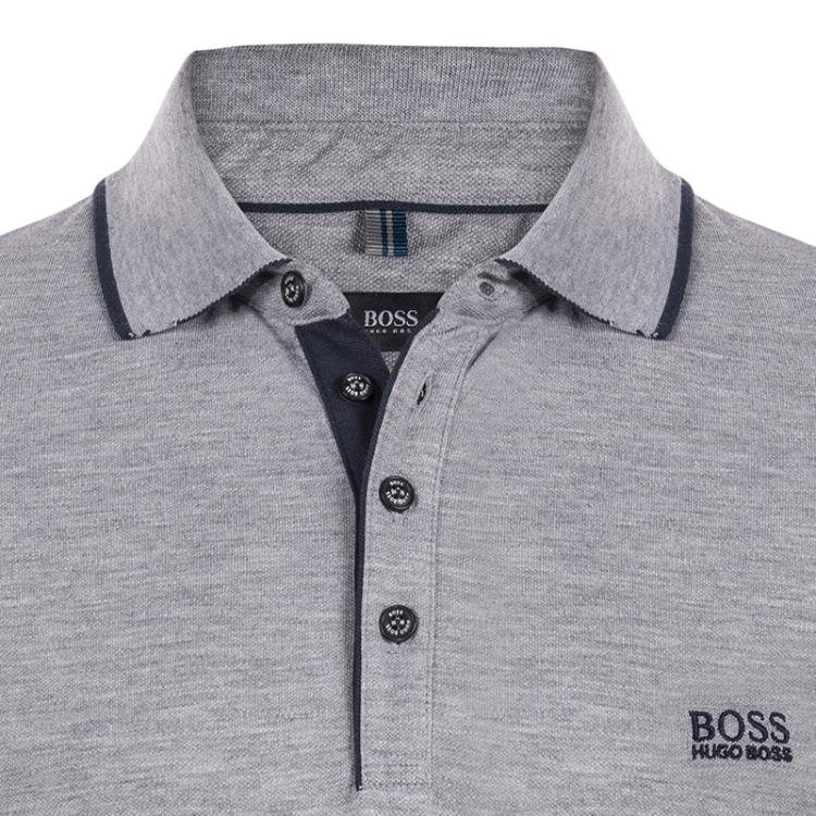 Pre Owned Boss by Hugo Boss Grey Cotton Logo Short Sleeve Polo Shirt L