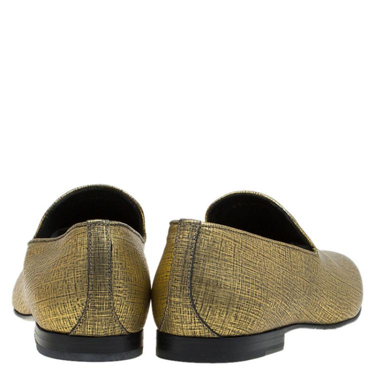 Pre Owned Jimmy Choo Gold Metallic Leather Sloane Smoking Slippers Size 43.5
