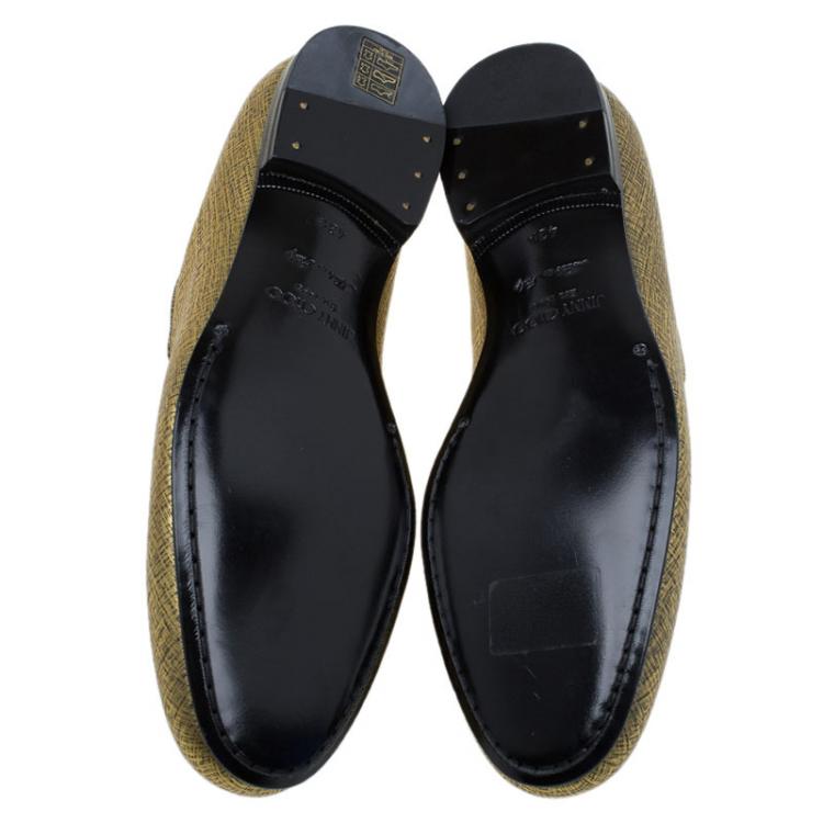 Pre Owned Jimmy Choo Gold Metallic Leather Sloane Smoking Slippers Size 43.5