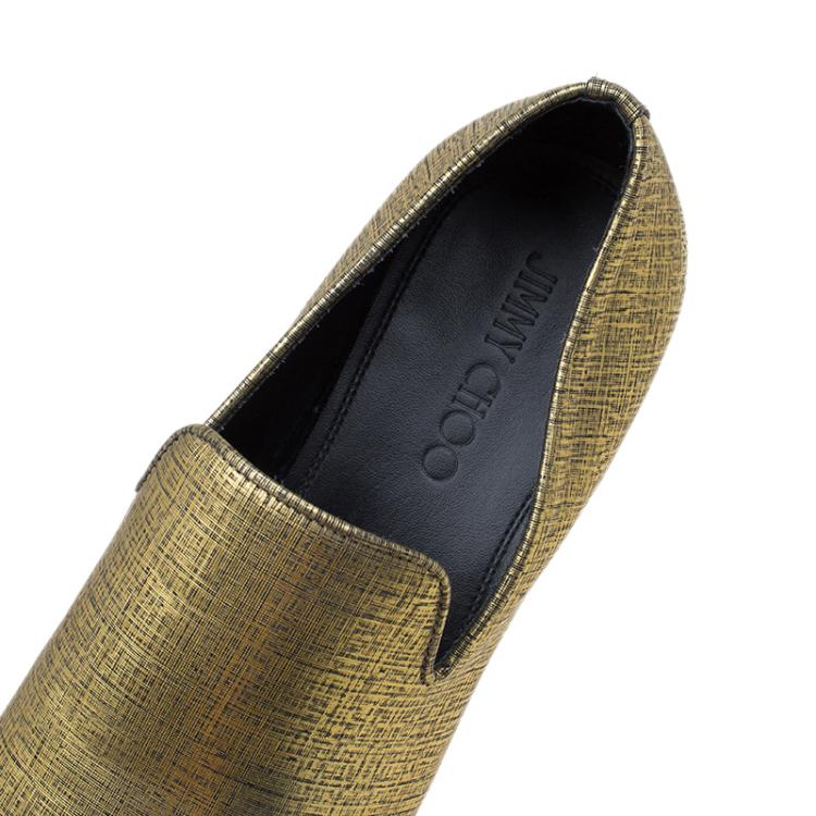 Pre Owned Jimmy Choo Gold Metallic Leather Sloane Smoking Slippers Size 43.5