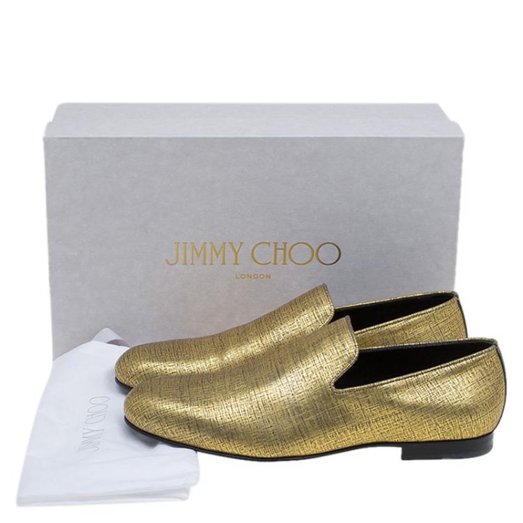Pre Owned Jimmy Choo Gold Metallic Leather Sloane Smoking Slippers Size 43.5