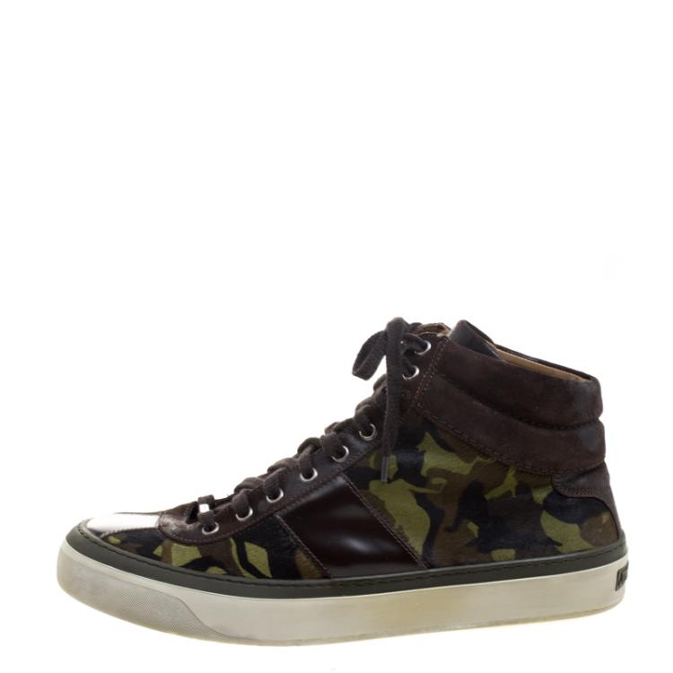 Pre Owned Jimmy Choo Camouflage Printed Pony Hair Belgravia High Top Sneakers Size 44