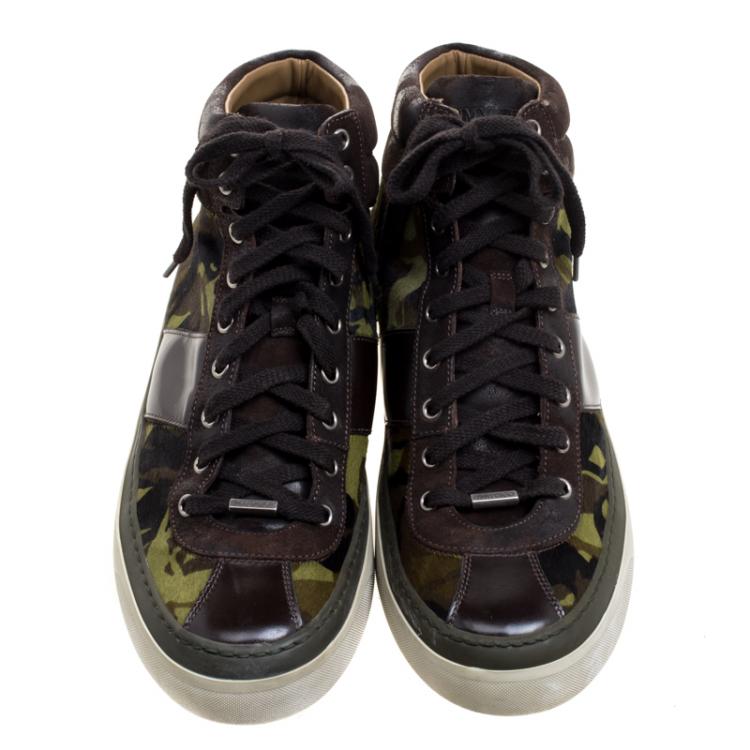 Pre Owned Jimmy Choo Camouflage Printed Pony Hair Belgravia High Top Sneakers Size 44