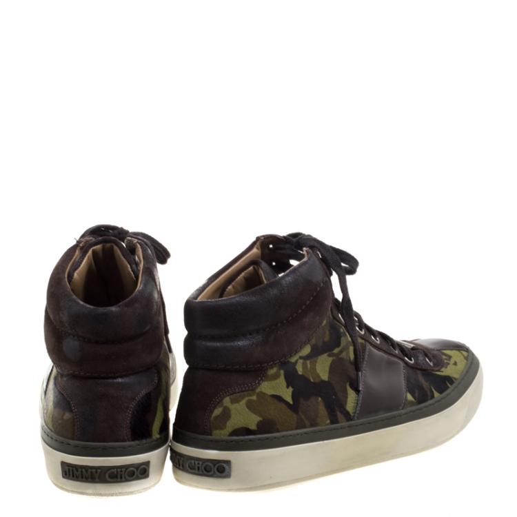 Pre Owned Jimmy Choo Camouflage Printed Pony Hair Belgravia High Top Sneakers Size 44