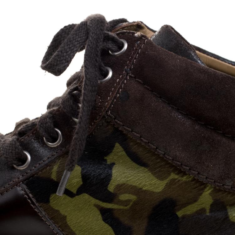 Pre Owned Jimmy Choo Camouflage Printed Pony Hair Belgravia High Top Sneakers Size 44