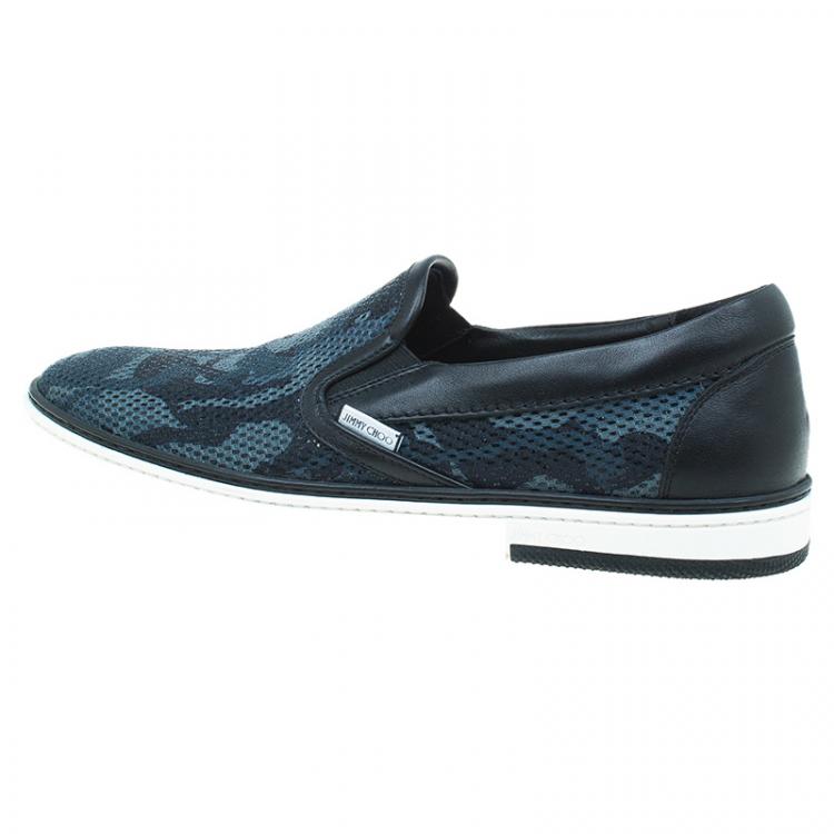 Pre Owned Jimmy Choo Grey Camouflage Glitter & Fabric Mix Grove Slip On Sneakers Size 42