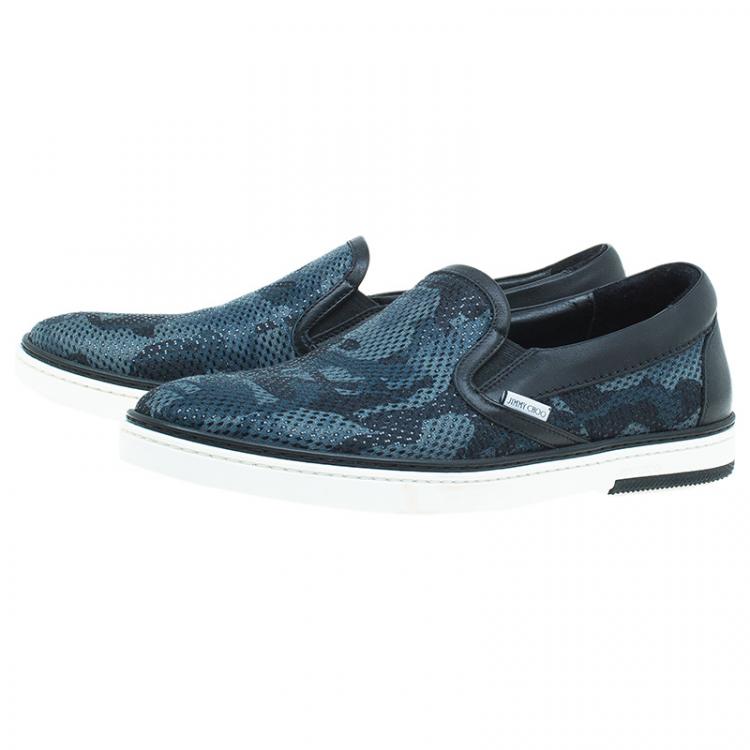 Pre Owned Jimmy Choo Grey Camouflage Glitter & Fabric Mix Grove Slip On Sneakers Size 42