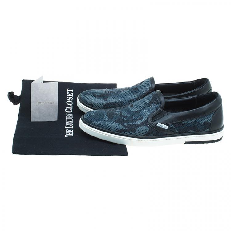 Pre Owned Jimmy Choo Grey Camouflage Glitter & Fabric Mix Grove Slip On Sneakers Size 42