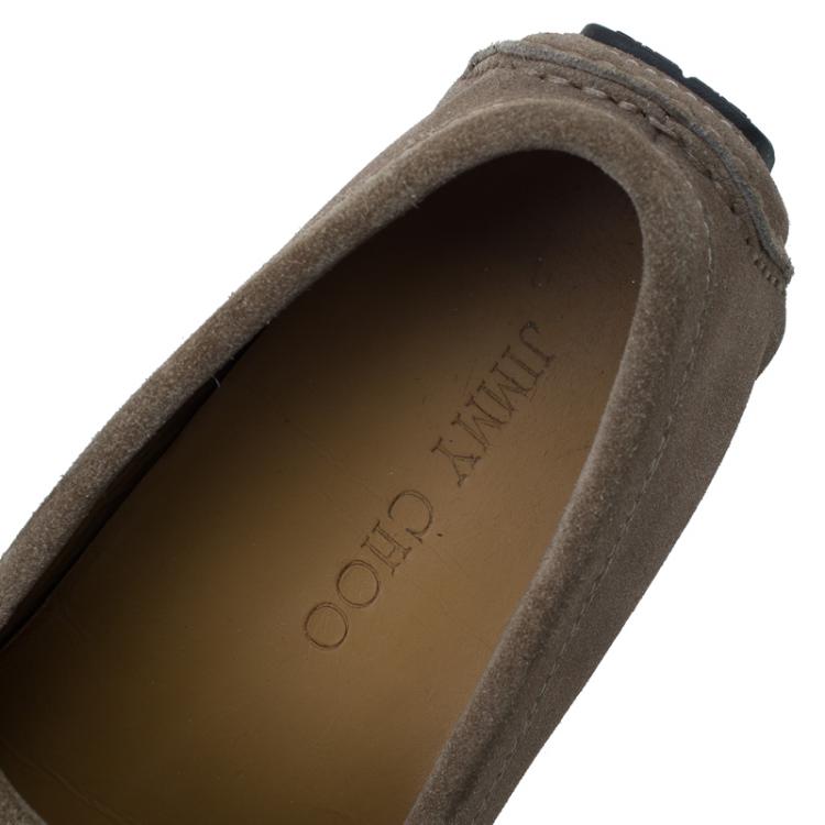 Pre Owned Jimmy Choo Beige Suede Eaton Tassel Fringe Loafers Size 43.5