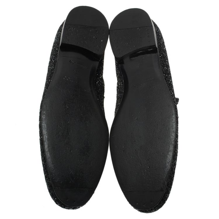Pre Owned Jimmy Choo Black Coarse Glitter Sloane Smoking Slippers Size 44