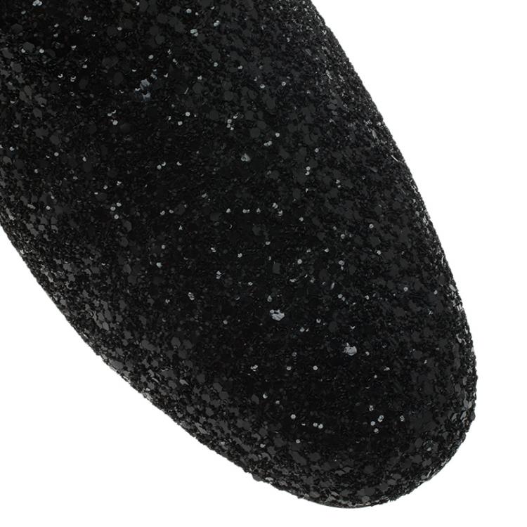 Pre Owned Jimmy Choo Black Coarse Glitter Sloane Smoking Slippers Size 44