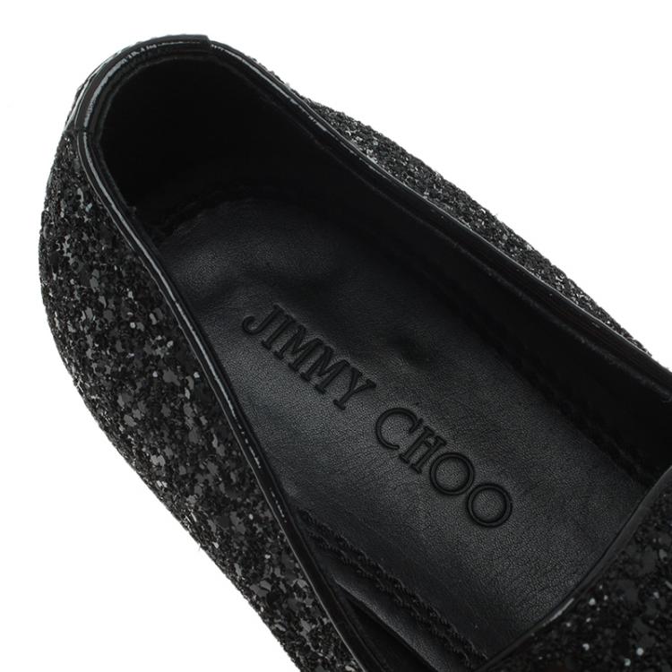Pre Owned Jimmy Choo Black Coarse Glitter Sloane Smoking Slippers Size 44