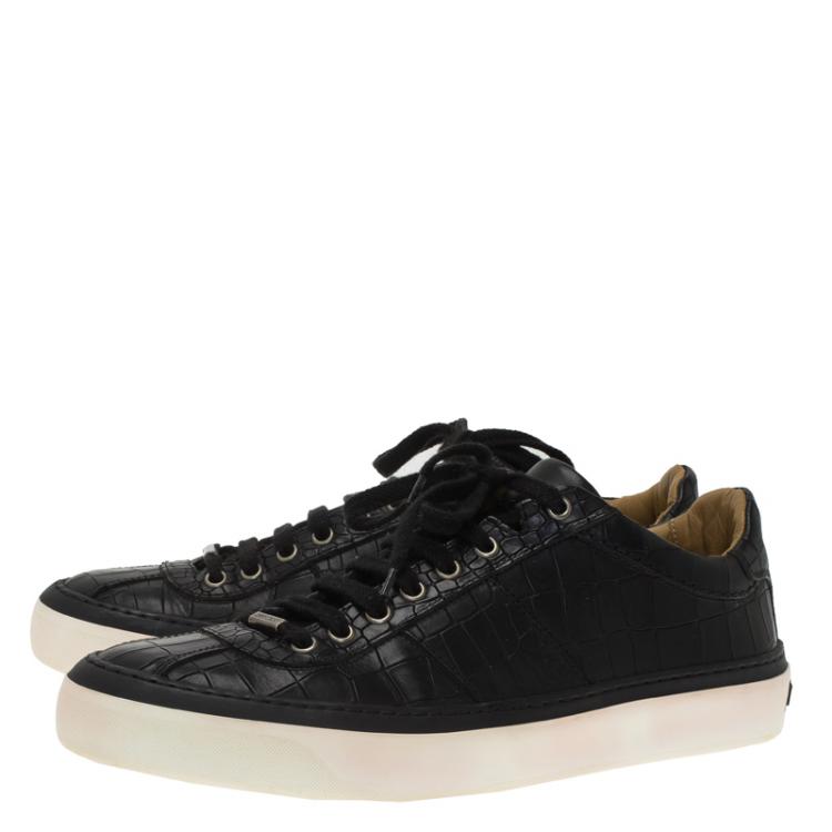 Pre Owned Jimmy Choo Black Crocodile Embossed Portman Sneakers Size 42