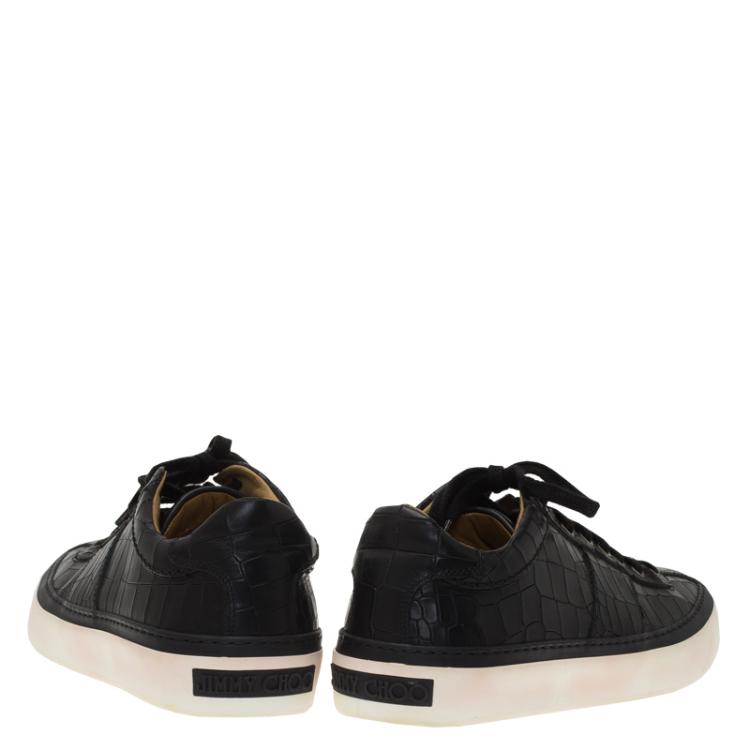 Pre Owned Jimmy Choo Black Crocodile Embossed Portman Sneakers Size 42