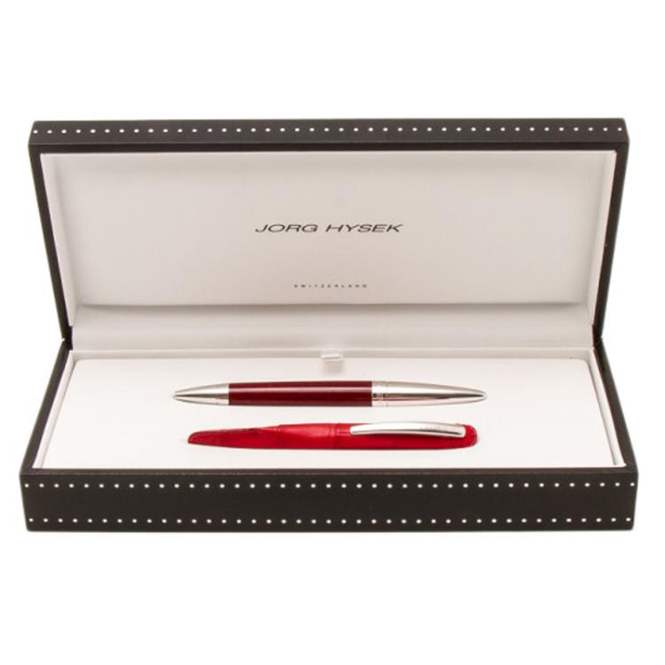 Pre Owned Jorg Hysek Red and Silver Stainless Steel Leather Rollerball Pen