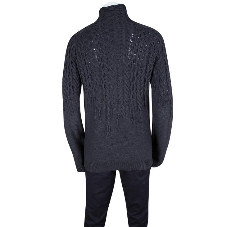 Pre Owned Just Cavalli Grey Wool Chunky Cable Knit Sweater M