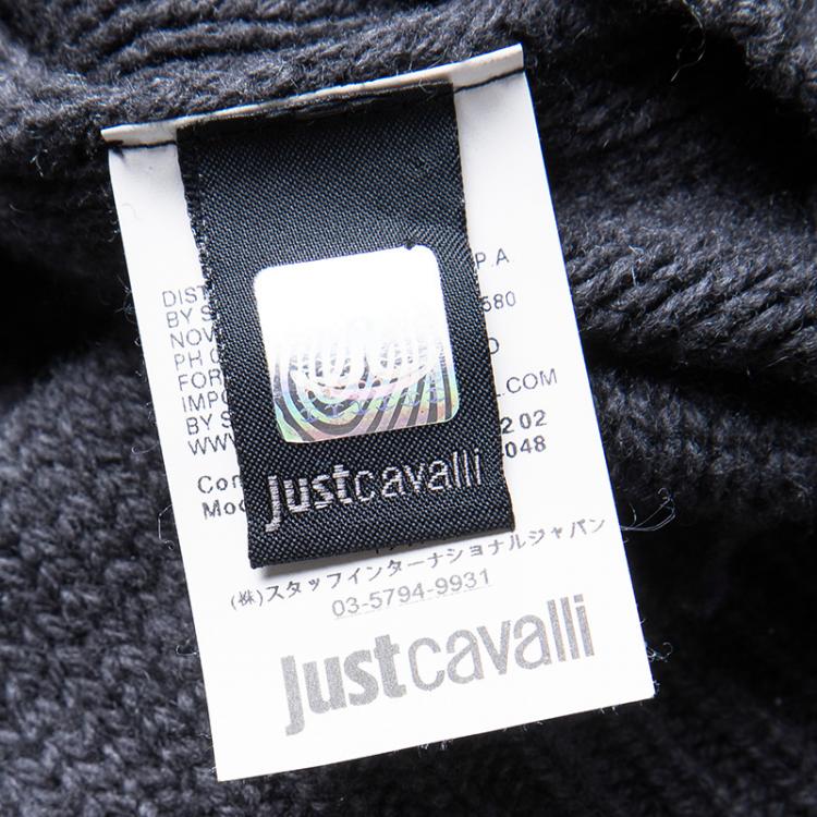 Pre Owned Just Cavalli Grey Wool Chunky Cable Knit Sweater M