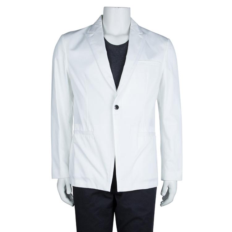 Pre Owned Just Cavalli White Cotton Tailored Notched Collar Blazer L
