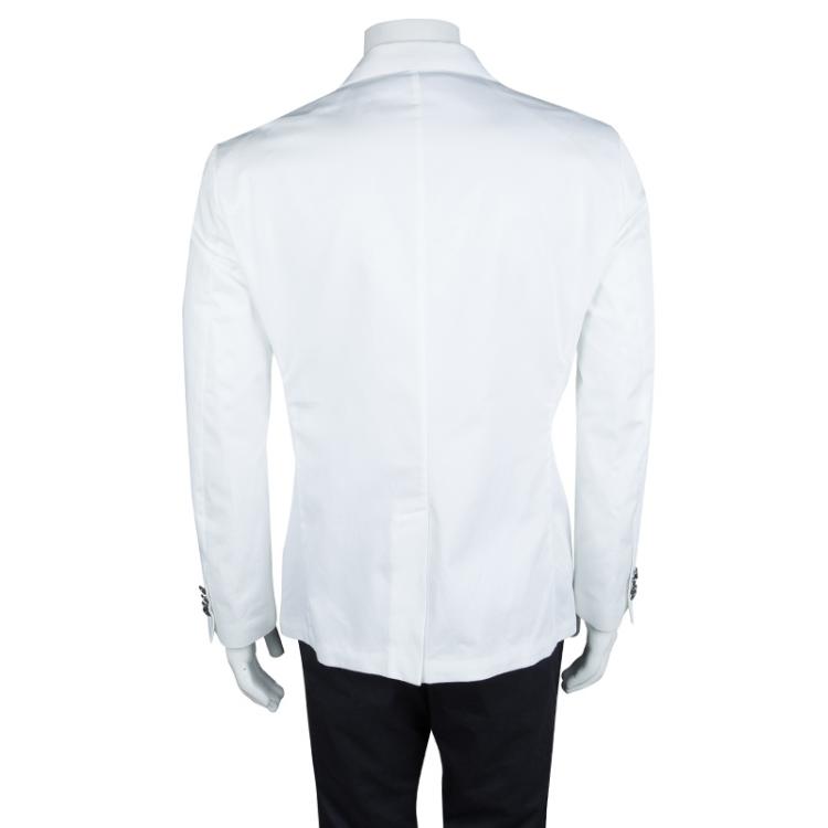 Pre Owned Just Cavalli White Cotton Tailored Notched Collar Blazer L