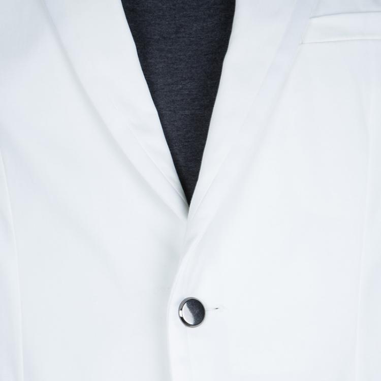 Pre Owned Just Cavalli White Cotton Tailored Notched Collar Blazer L
