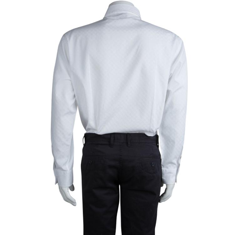 Pre Owned Just Cavalli White Cotton Jacquard Long Sleeve Button Front Shirt XXXL
