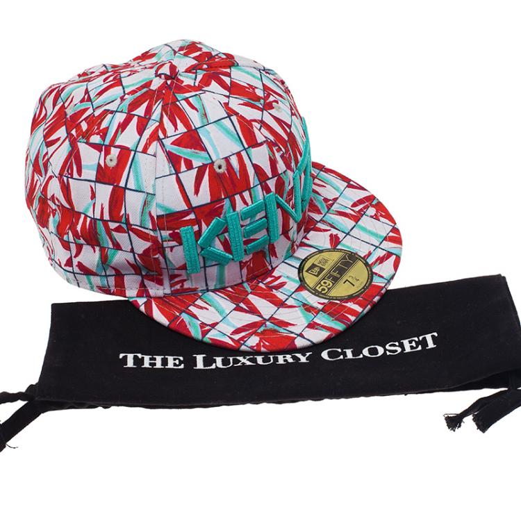 Pre Owned Kenzo Red X New Era Palm Printed Baseball Cap Size 7 3/4