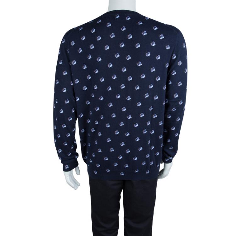 Pre Owned Kenzo Navy Blue Printed Crew Neck Sweater XXL