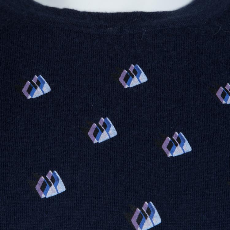 Pre Owned Kenzo Navy Blue Printed Crew Neck Sweater XXL