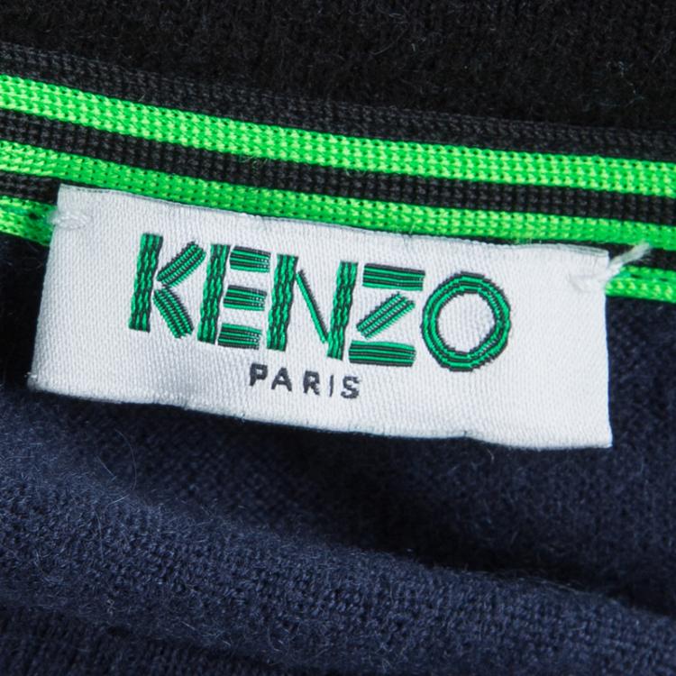 Pre Owned Kenzo Navy Blue Printed Crew Neck Sweater XXL