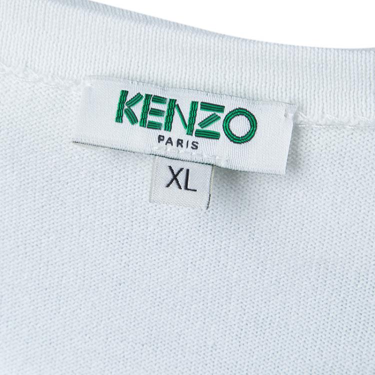 Pre Owned Kenzo White Criss Cross Striped Sweater XL